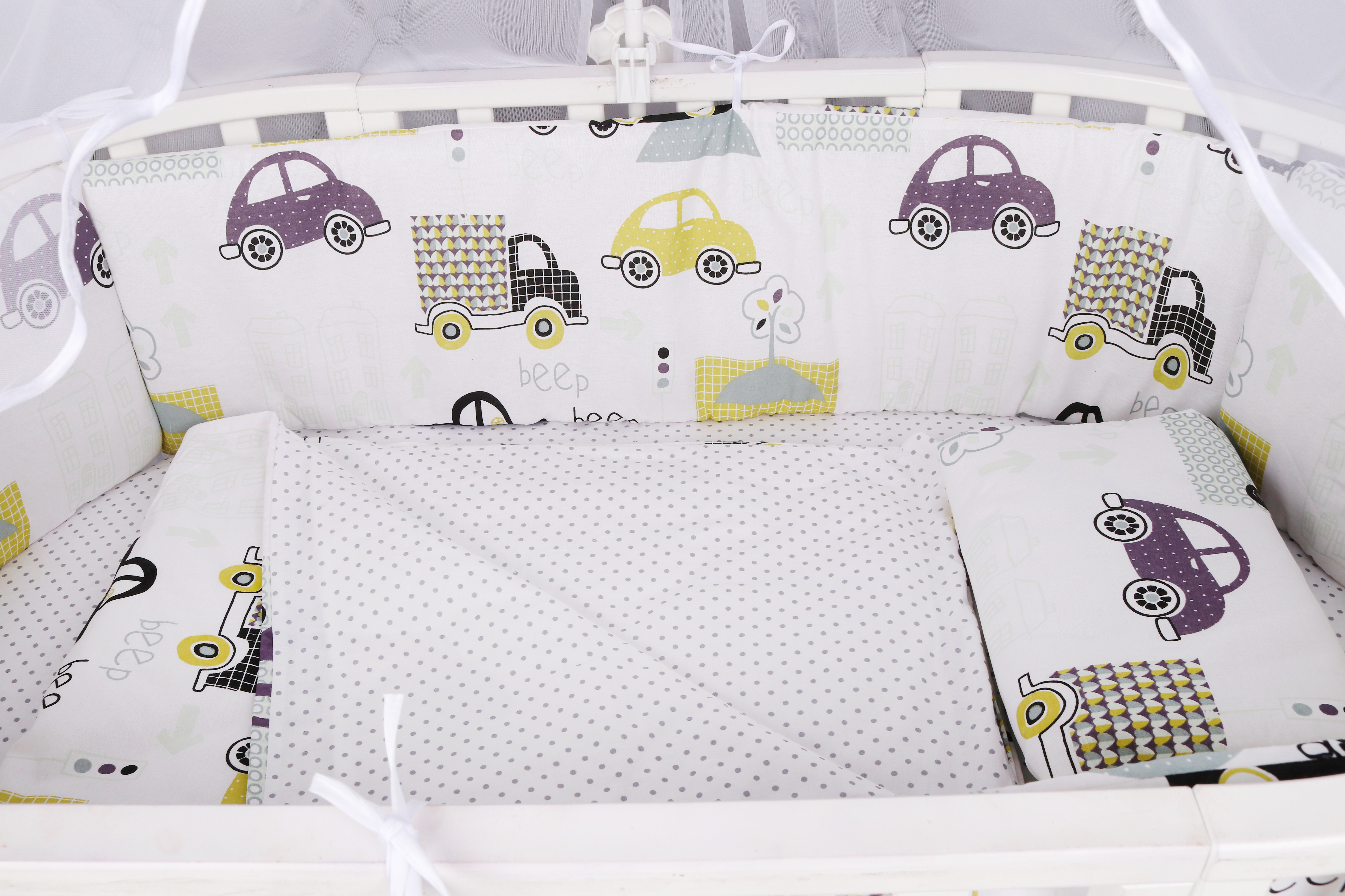 картинка Комплект детского постельного белья 3 предмета  BABY BOOM (Город, белый) от магазина Аистенок