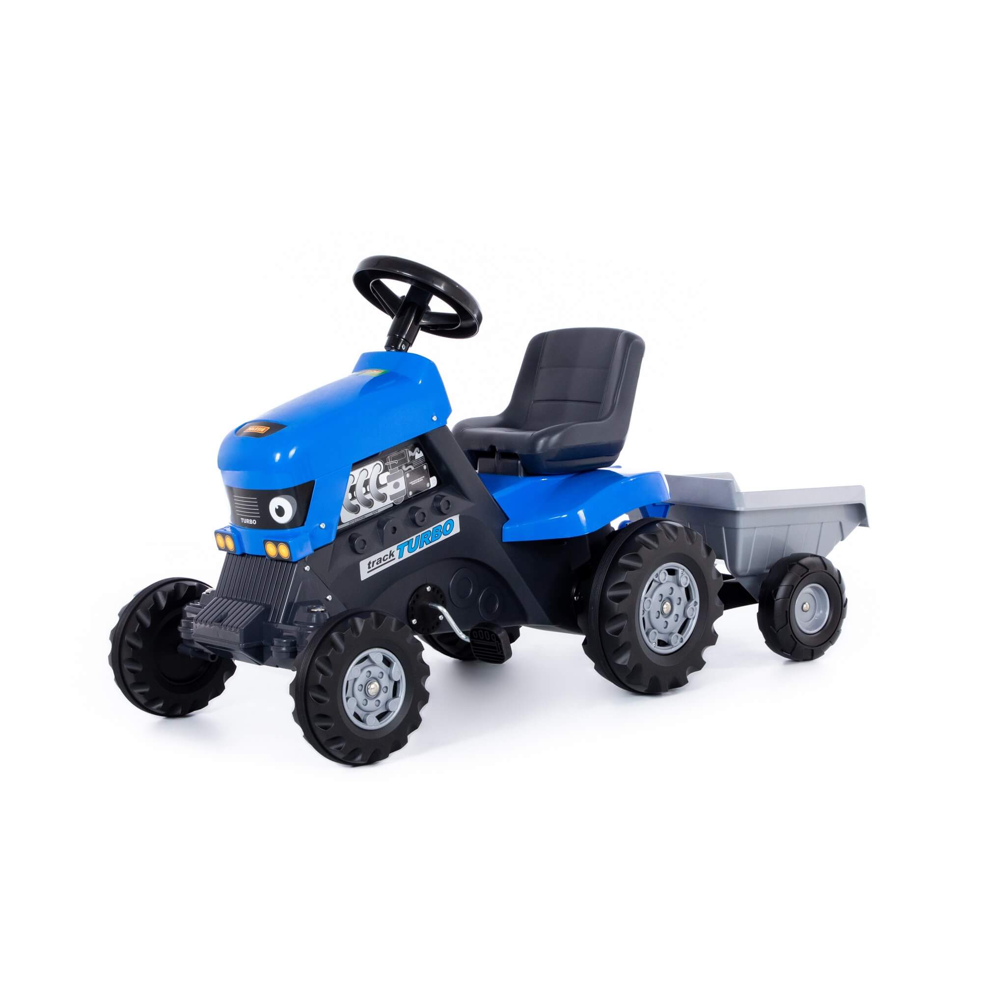 картинка Каталка-трактор с педалями "Turbo" (синяя) с полуприцепом от магазина Аистенок